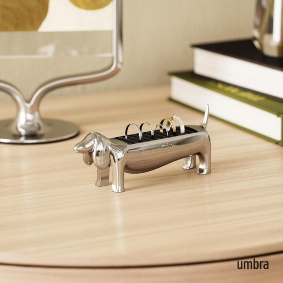 Dachshund Ring Holder Jewelry Stand Gift for Dog Lover Cute Doxie Decor Chrome - Picture 2 of 5
